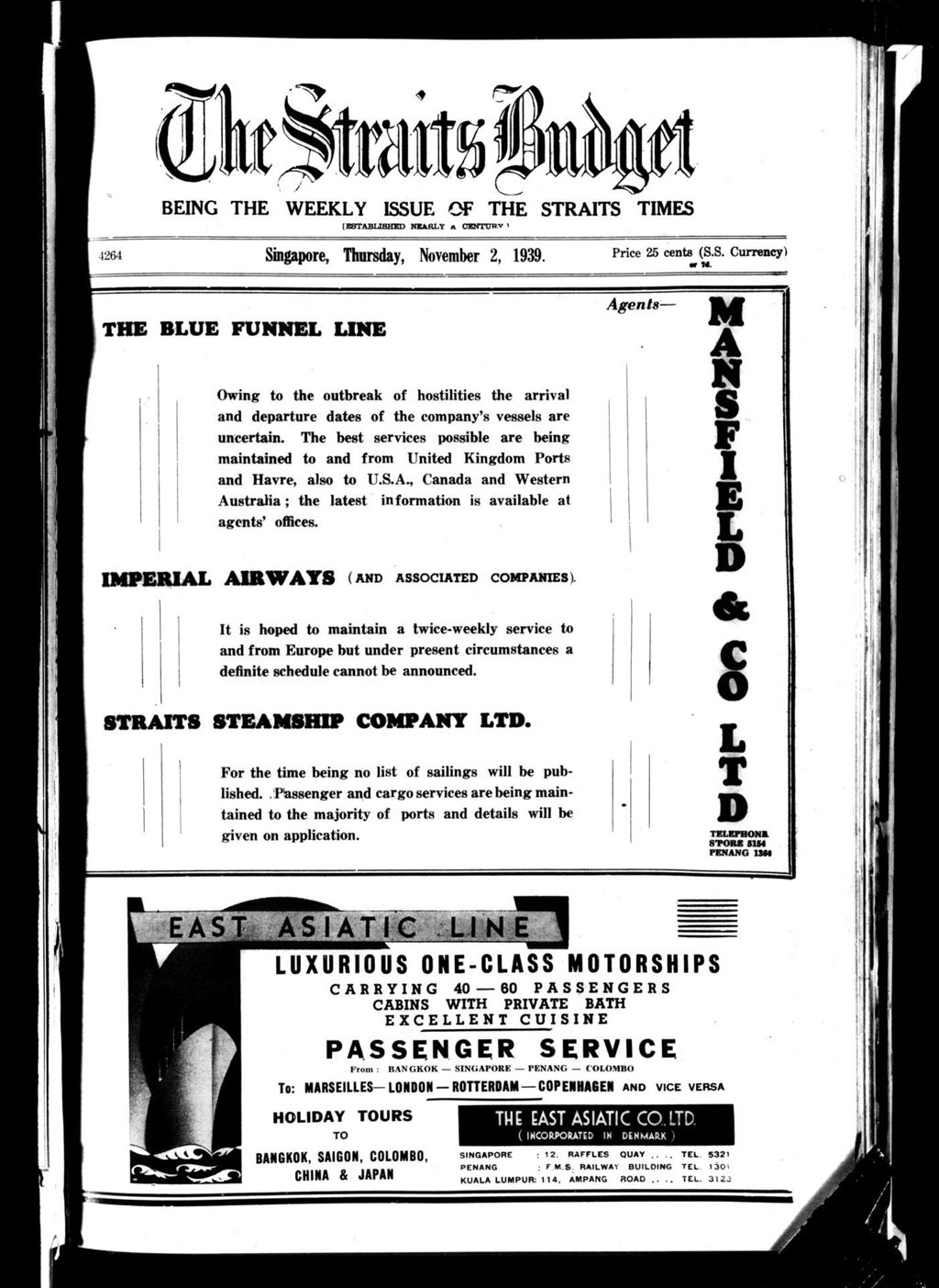 Miniature of Straits Budget 02 November 1939