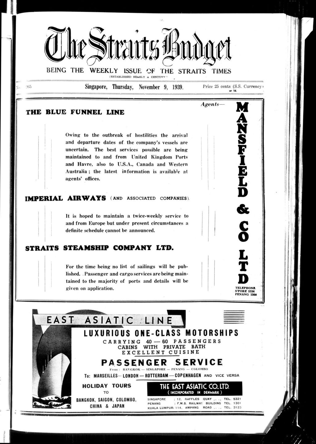 Miniature of Straits Budget 09 November 1939