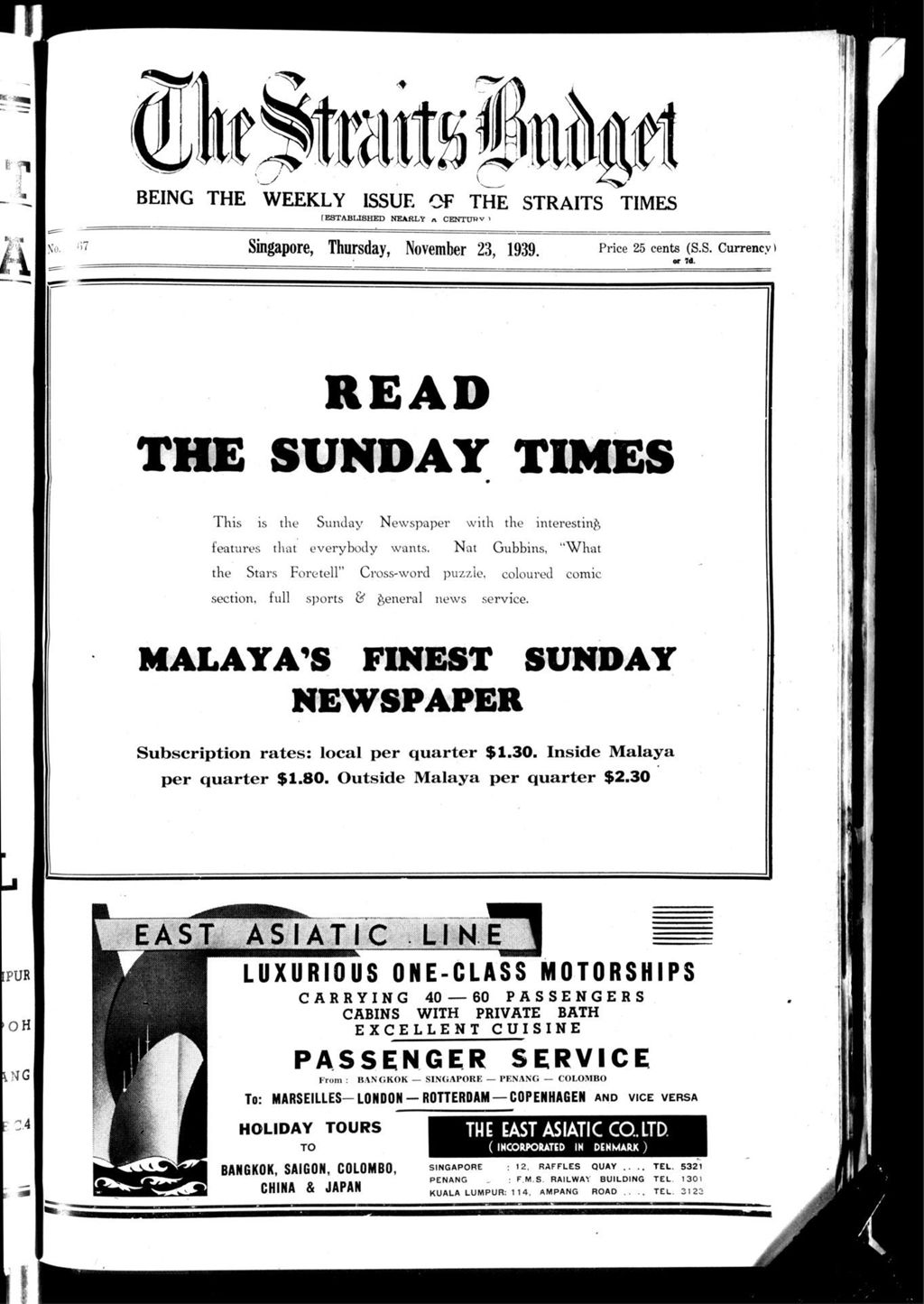 Miniature of Straits Budget 23 November 1939