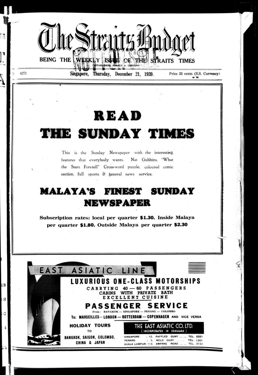 Miniature of Straits Budget 21 December 1939