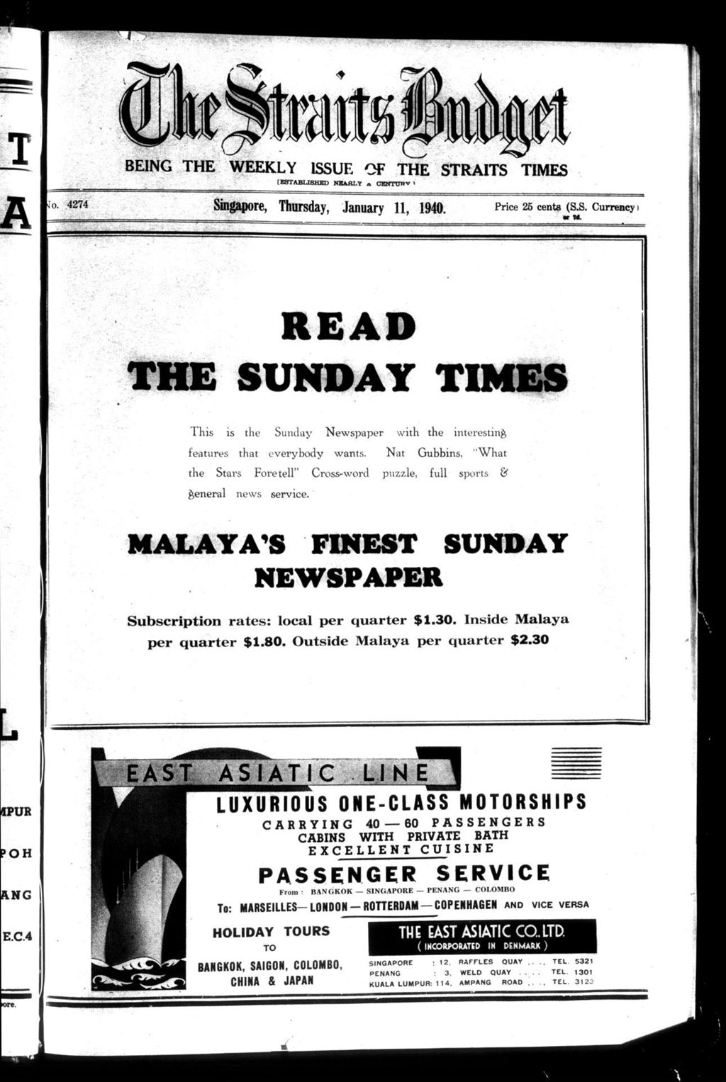 Miniature of Straits Budget 11 January 1940