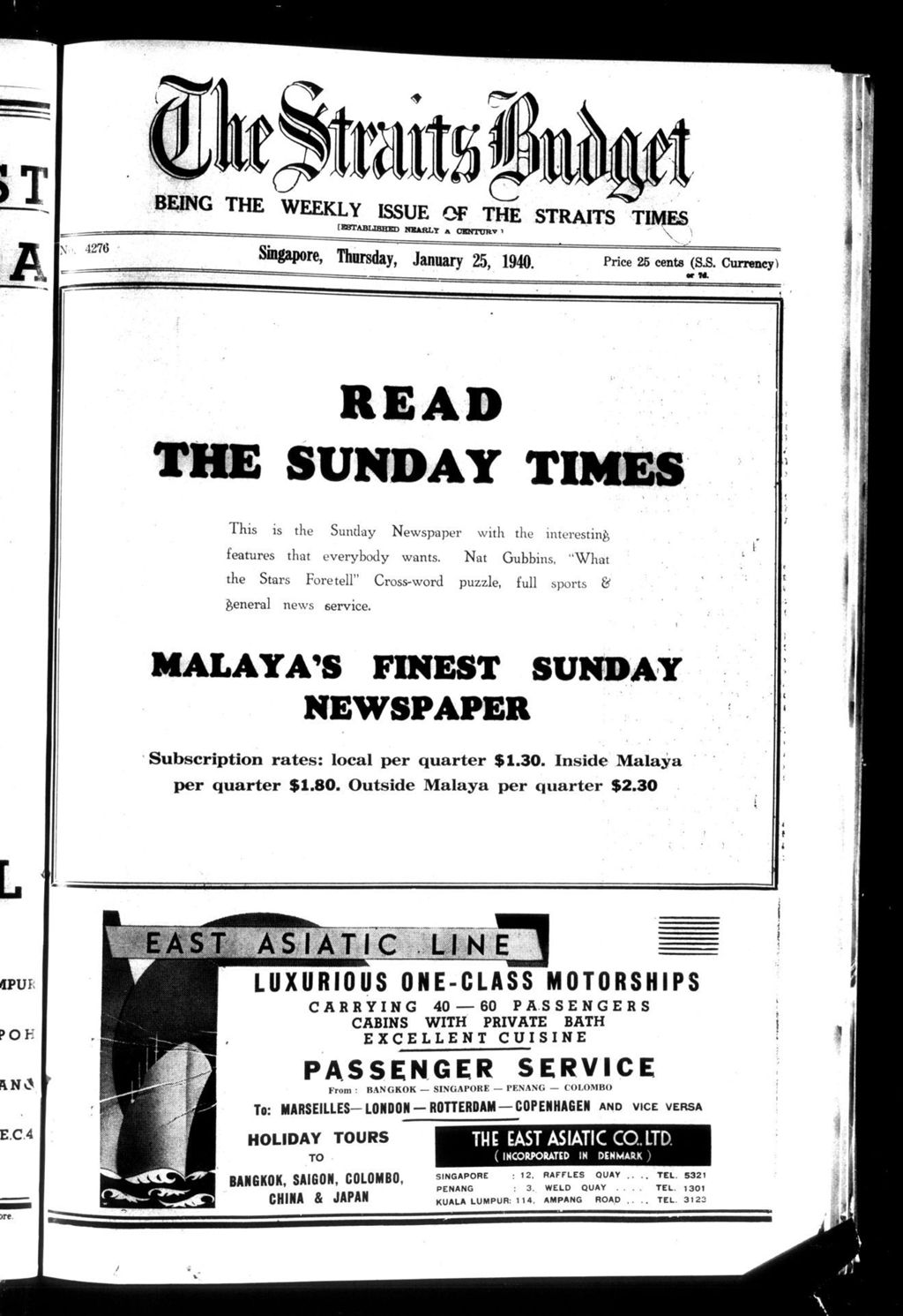 Miniature of Straits Budget 25 January 1940