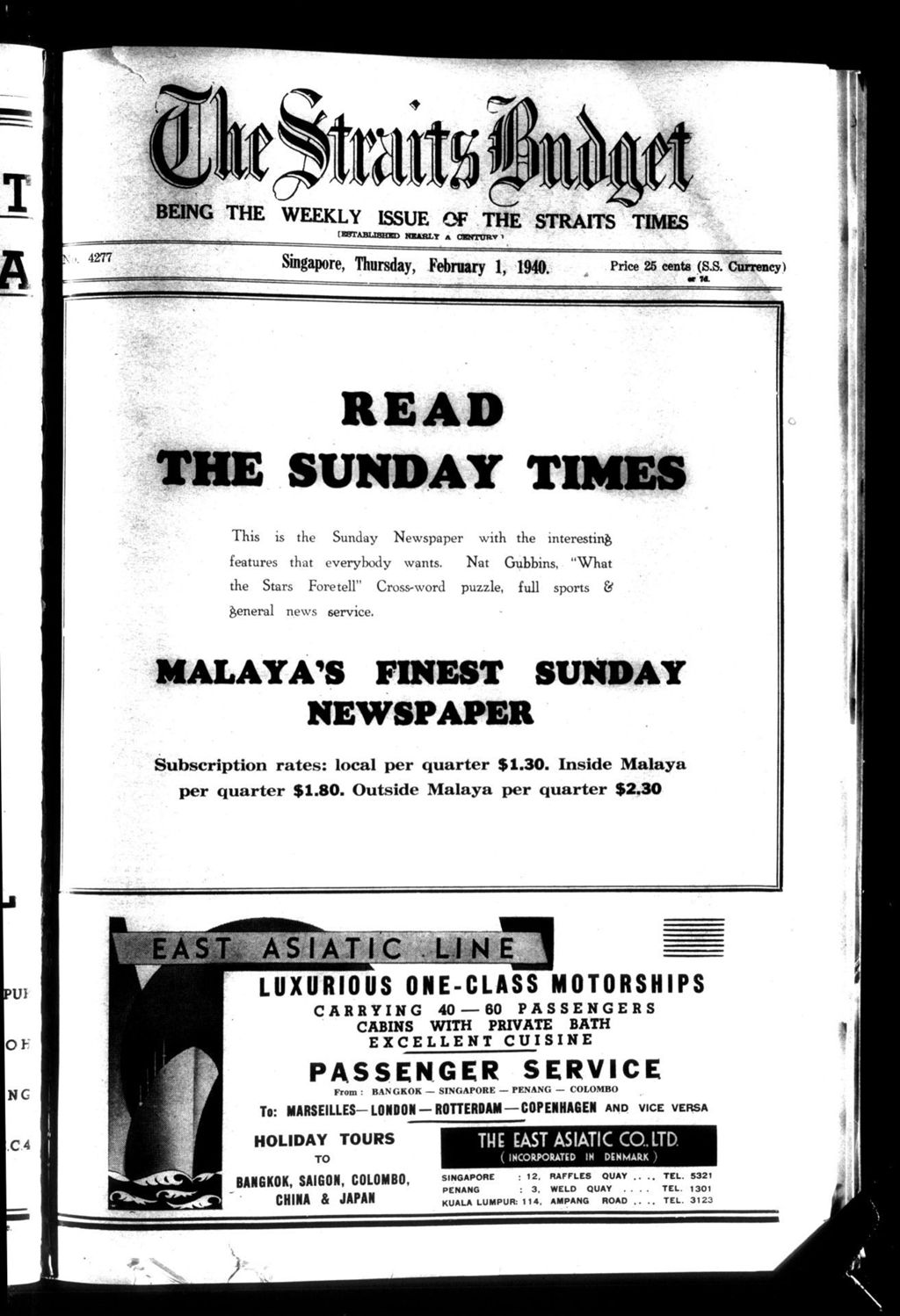 Miniature of Straits Budget 01 February 1940