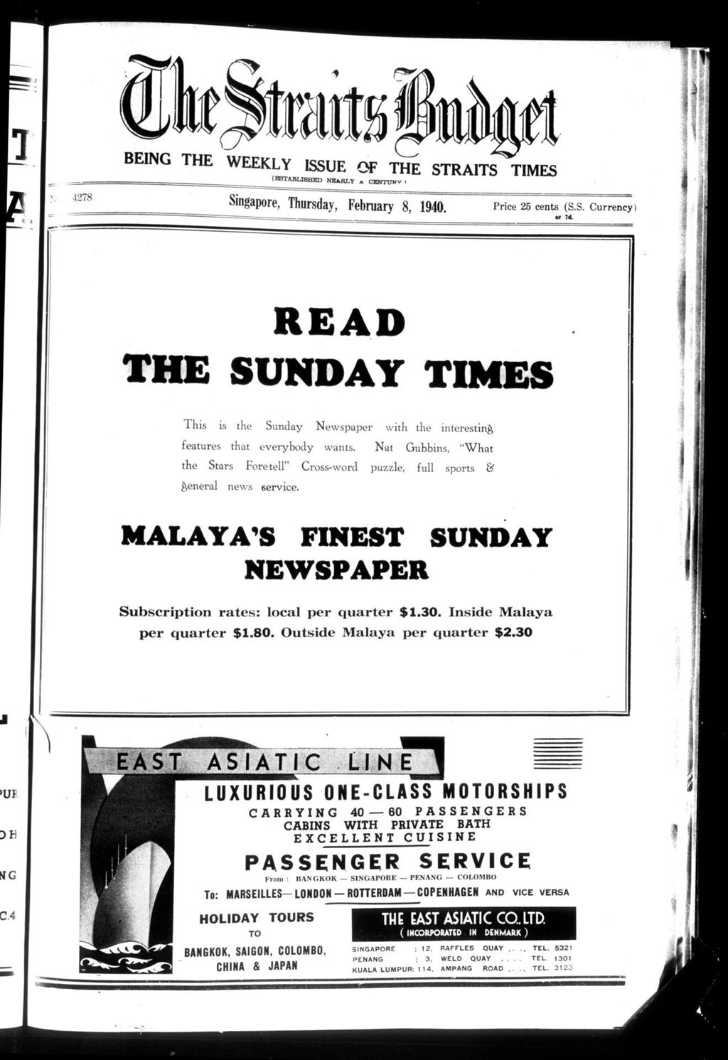 Miniature of Straits Budget 08 February 1940