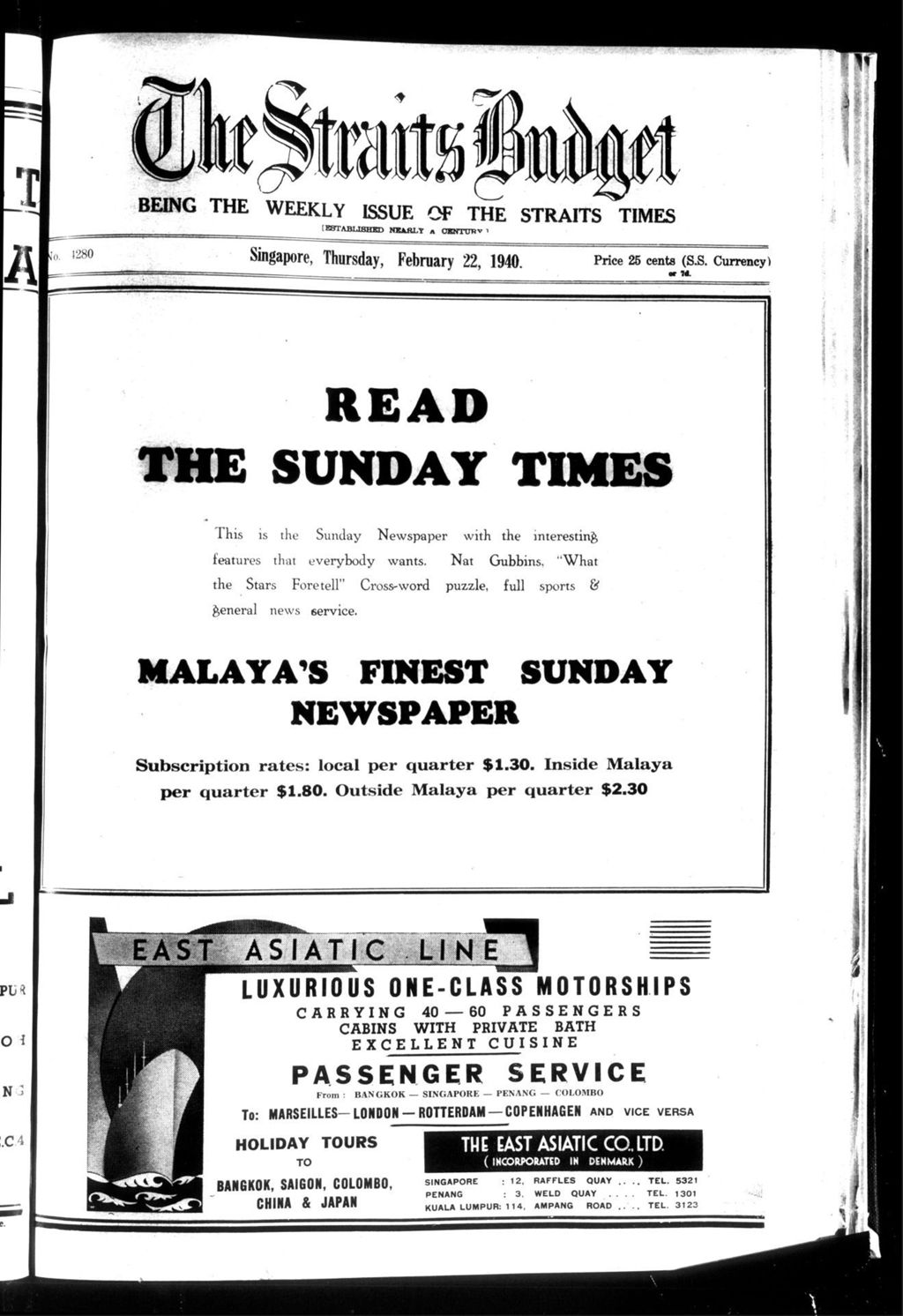 Miniature of Straits Budget 22 February 1940