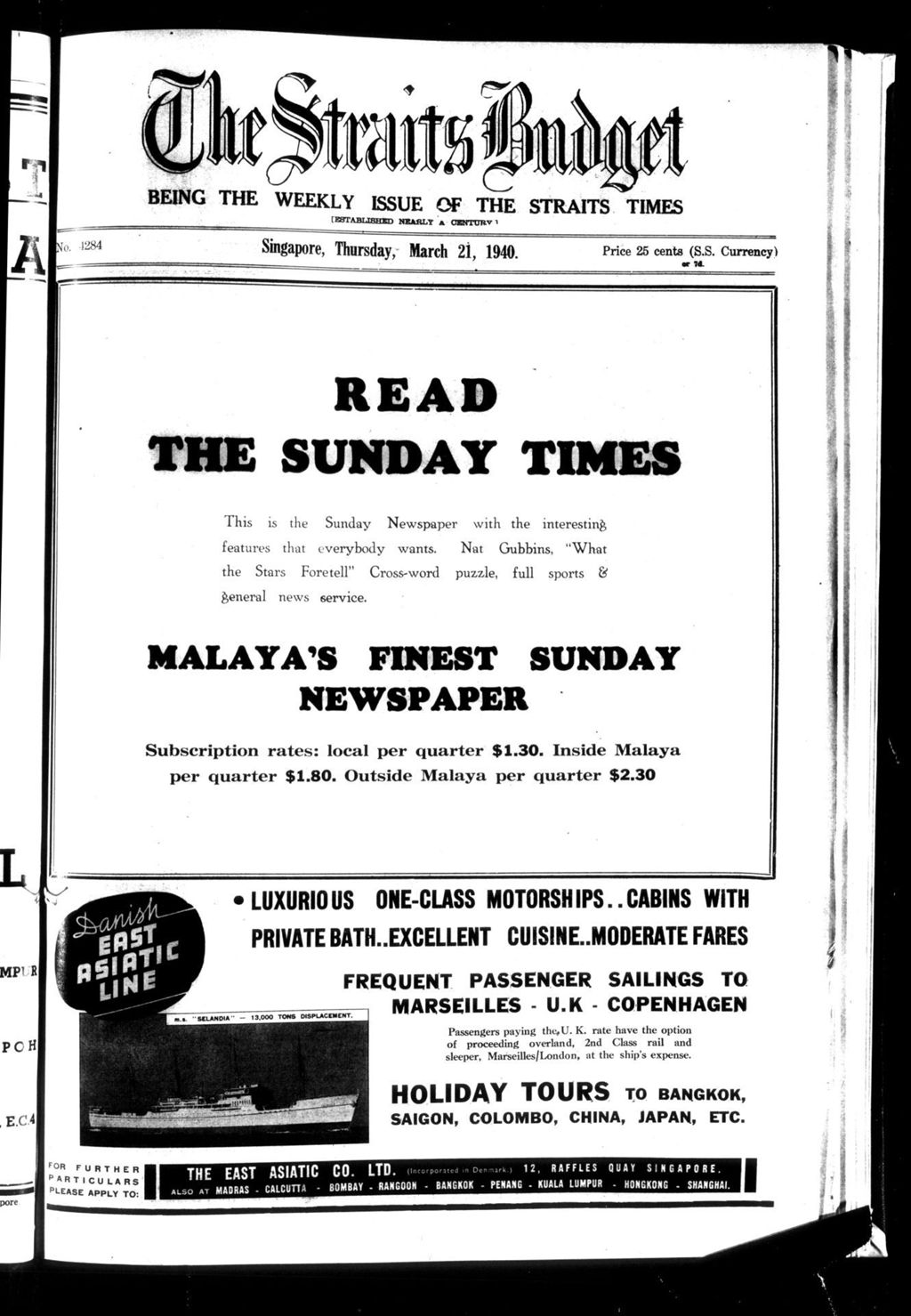 Miniature of Straits Budget 21 March 1940