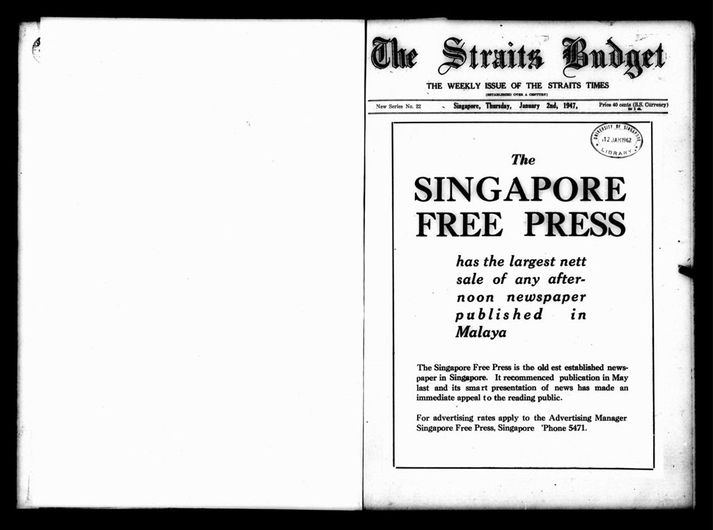 Miniature of Straits Budget 02 January 1947