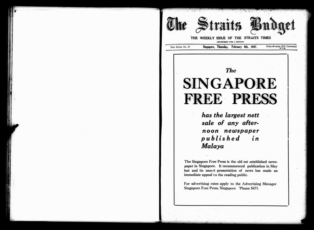 Miniature of Straits Budget 06 February 1947