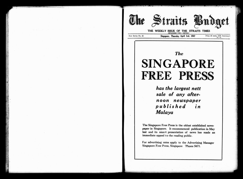 Miniature of Straits Budget 03 April 1947