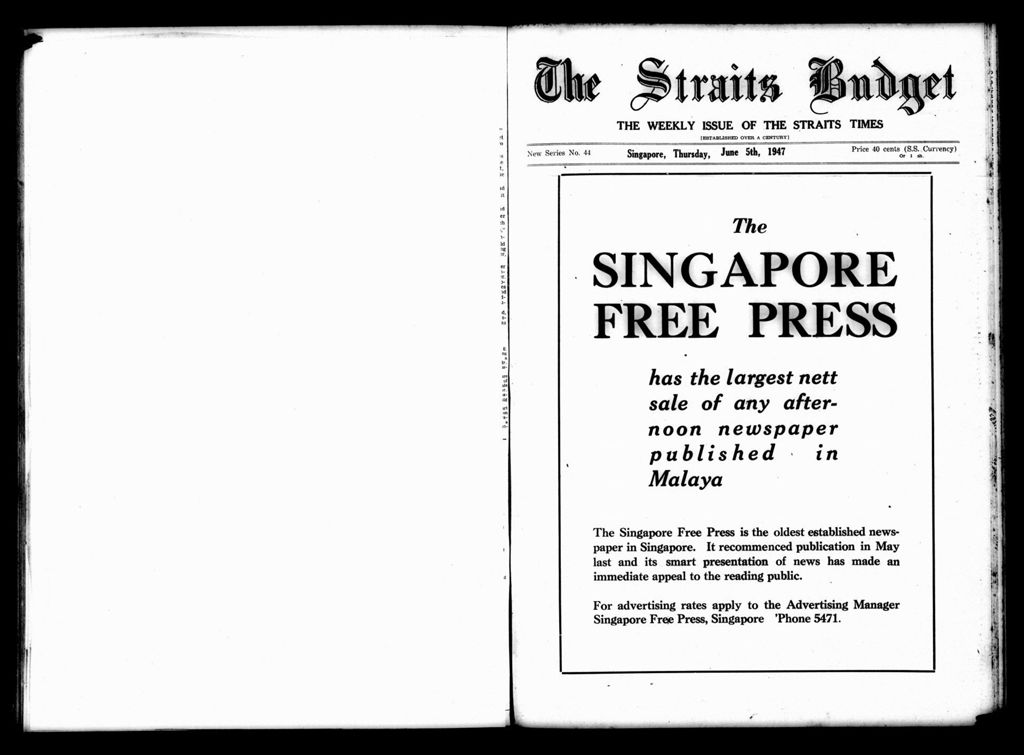 Miniature of Straits Budget 05 June 1947