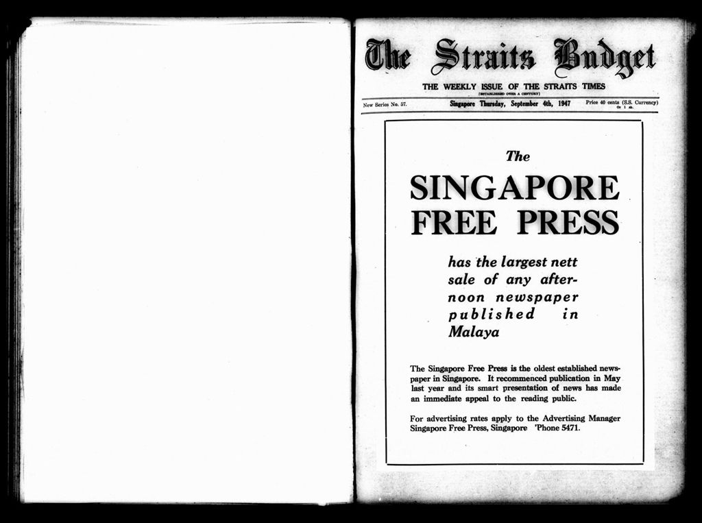 Miniature of Straits Budget 04 September 1947