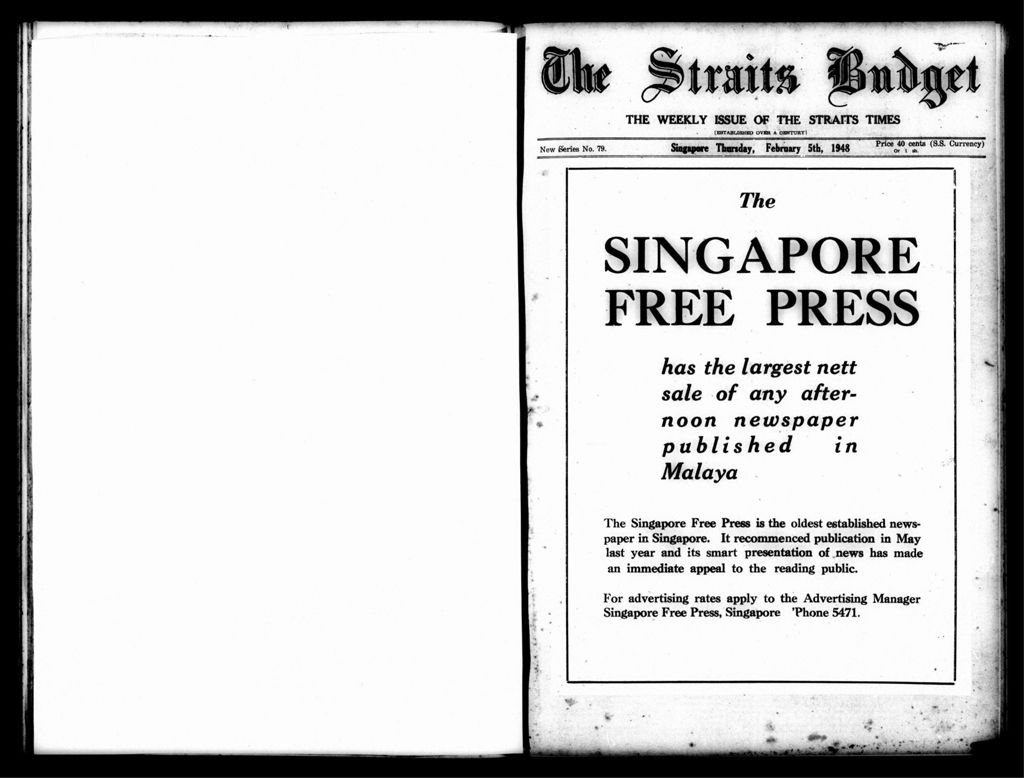 Miniature of Straits Budget 05 February 1948