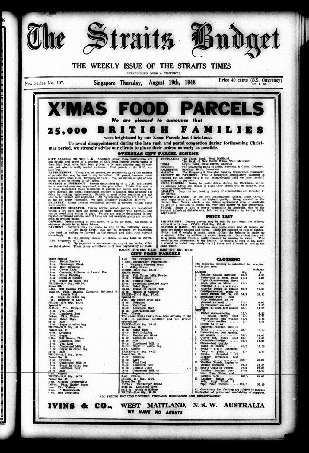 Miniature of Straits Budget 19 August 1948