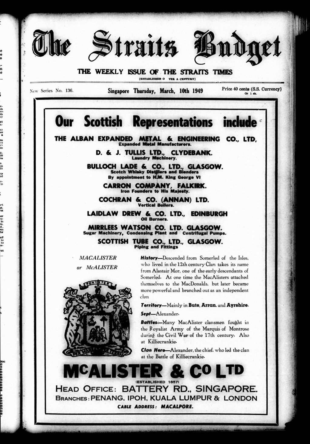 Miniature of Straits Budget 10 March 1949