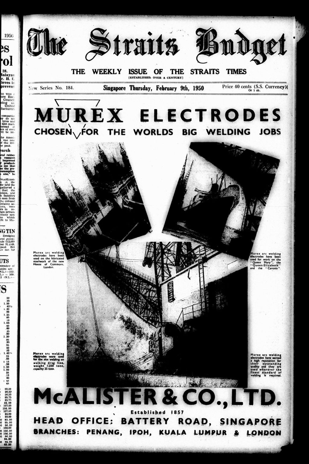 Miniature of Straits Budget 09 February 1950