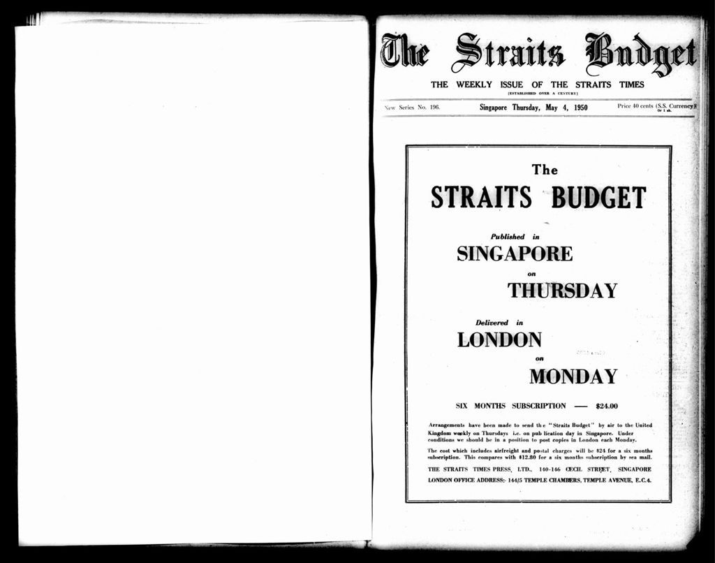 Miniature of Straits Budget 04 May 1950