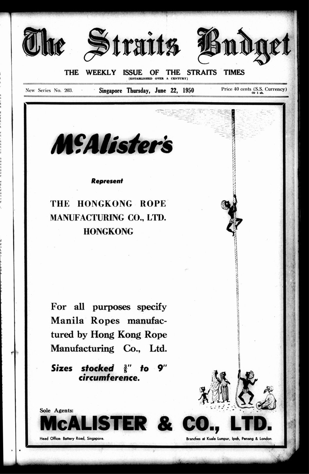 Miniature of Straits Budget 22 June 1950