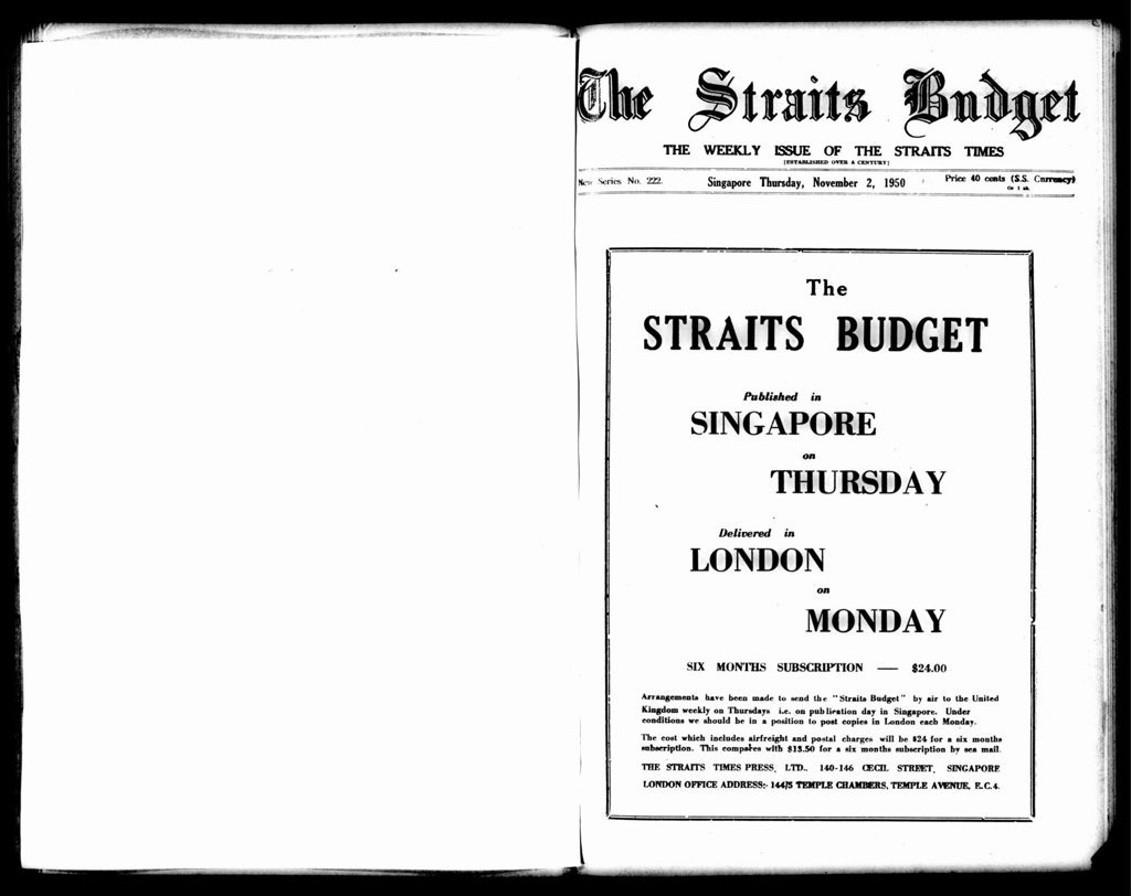 Miniature of Straits Budget 02 November 1950