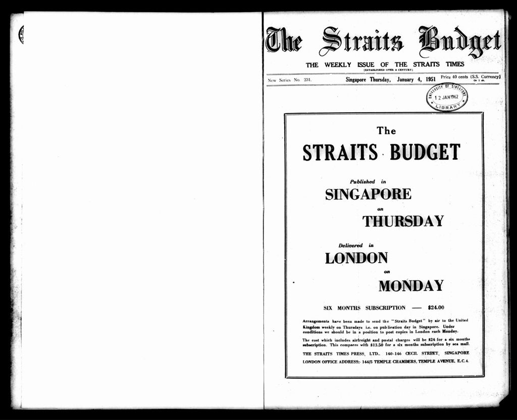 Miniature of Straits Budget 04 January 1951