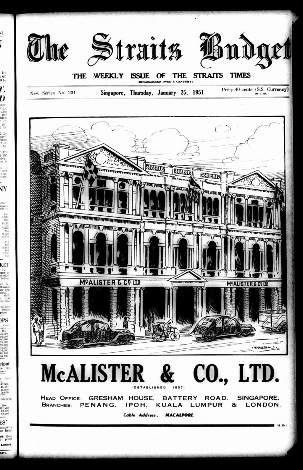 Miniature of Straits Budget 25 January 1951