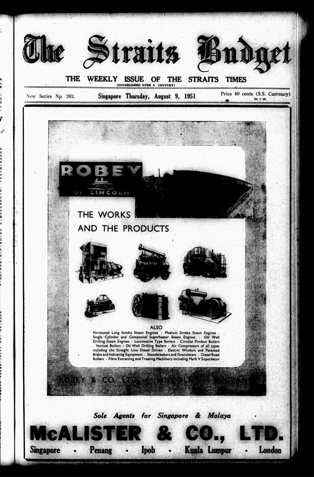 Miniature of Straits Budget 09 August 1951