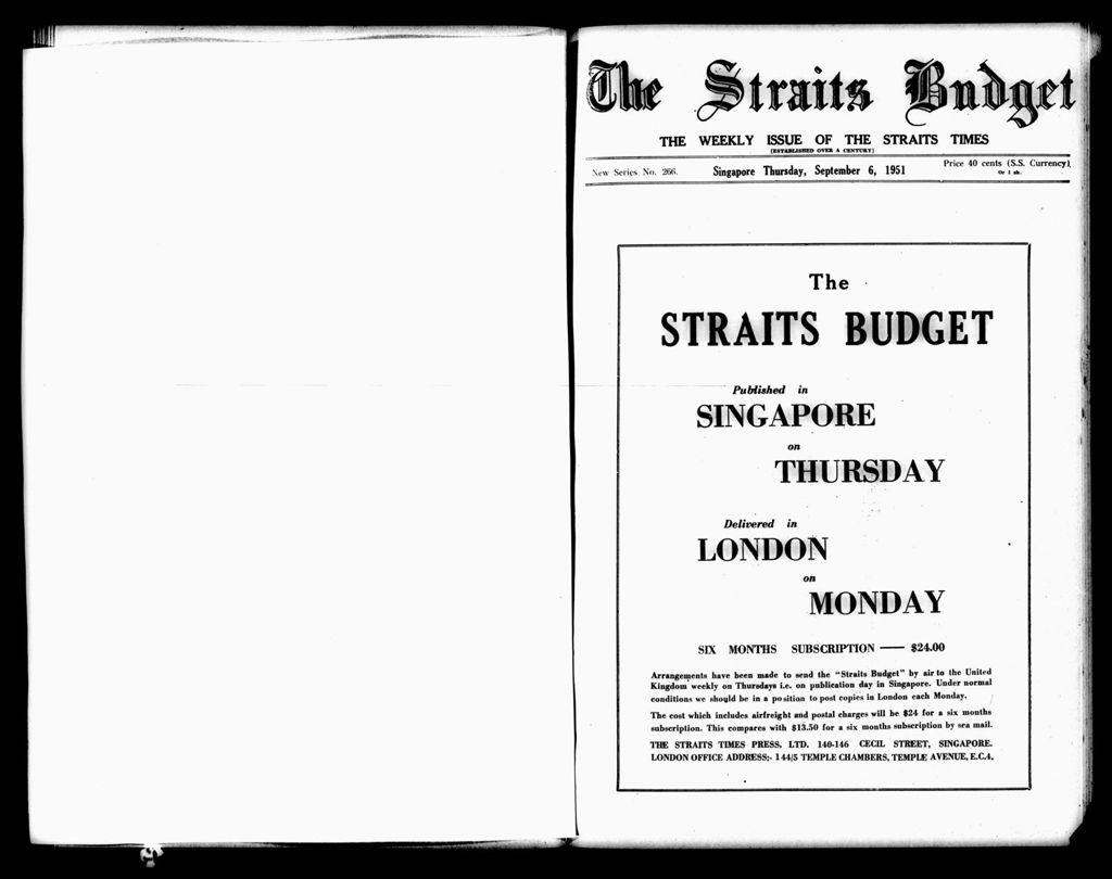 Miniature of Straits Budget 06 September 1951