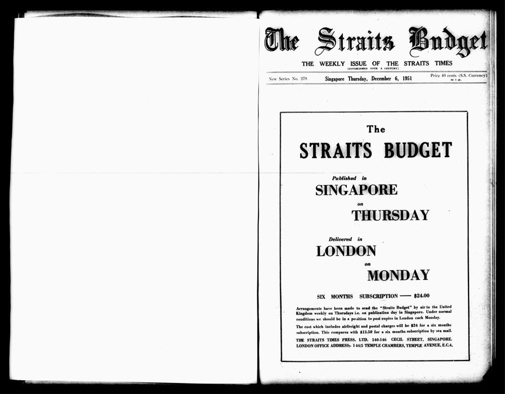 Miniature of Straits Budget 06 December 1951