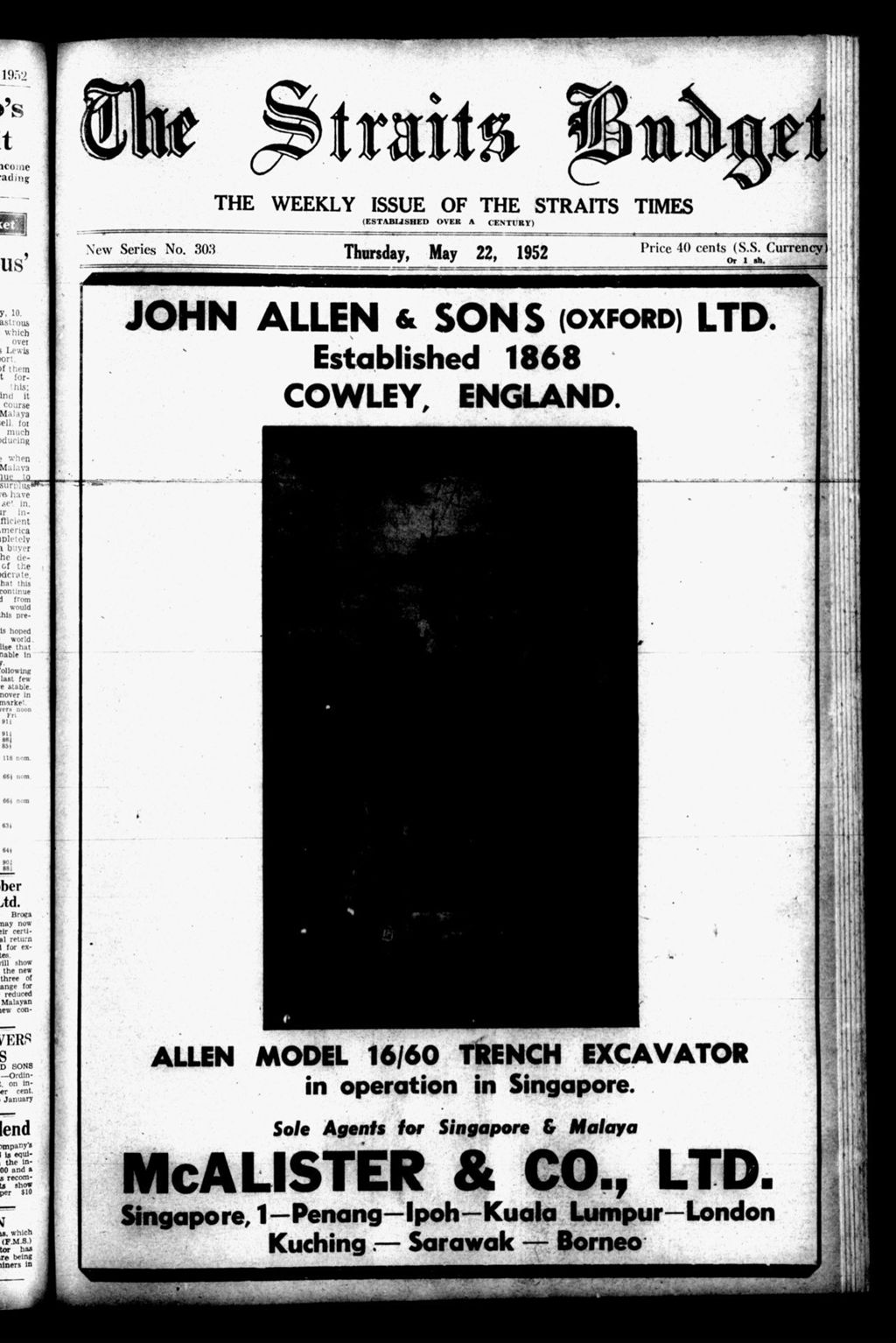 Miniature of Straits Budget 22 May 1952