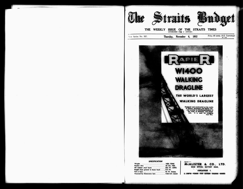 Miniature of Straits Budget 06 November 1952