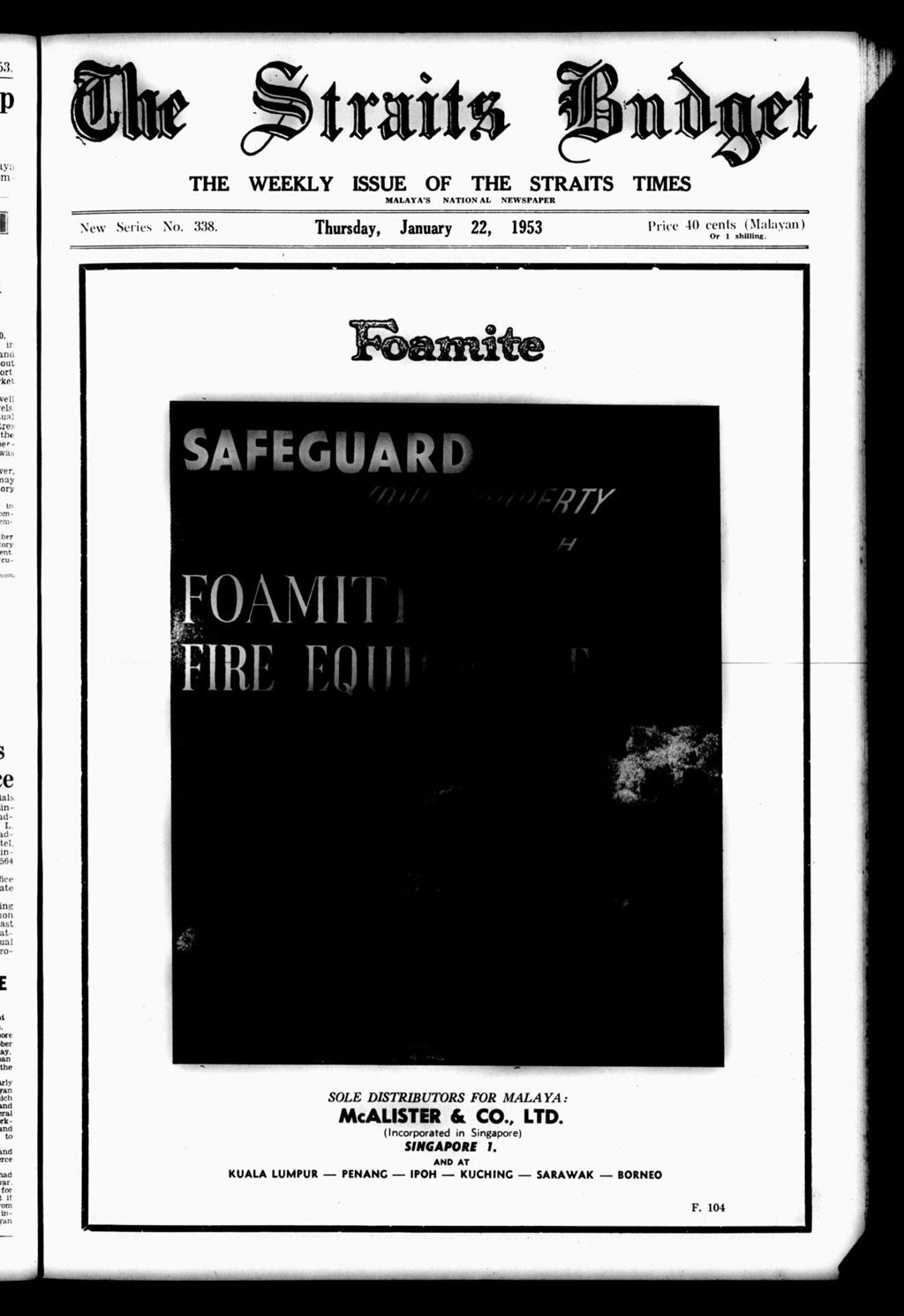 Miniature of Straits Budget 22 January 1953