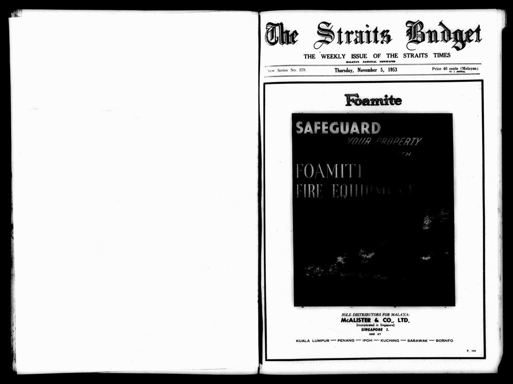 Miniature of Straits Budget 05 November 1953