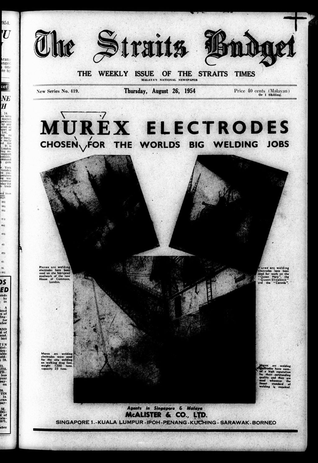 Miniature of Straits Budget 26 August 1954