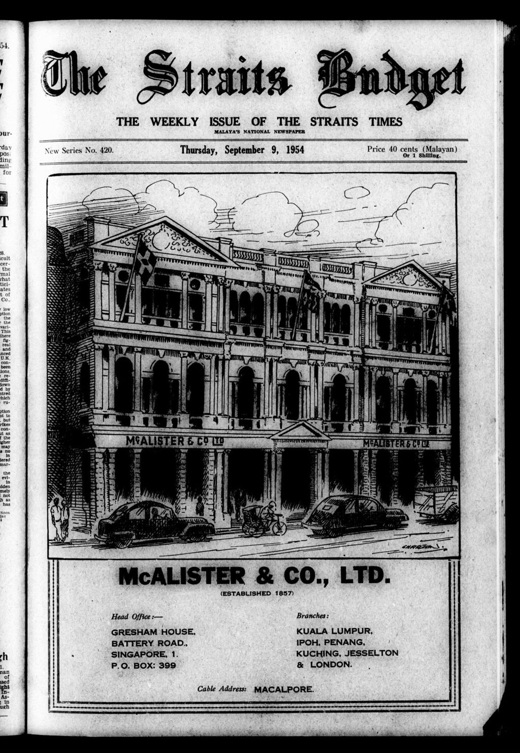 Miniature of Straits Budget 09 September 1954