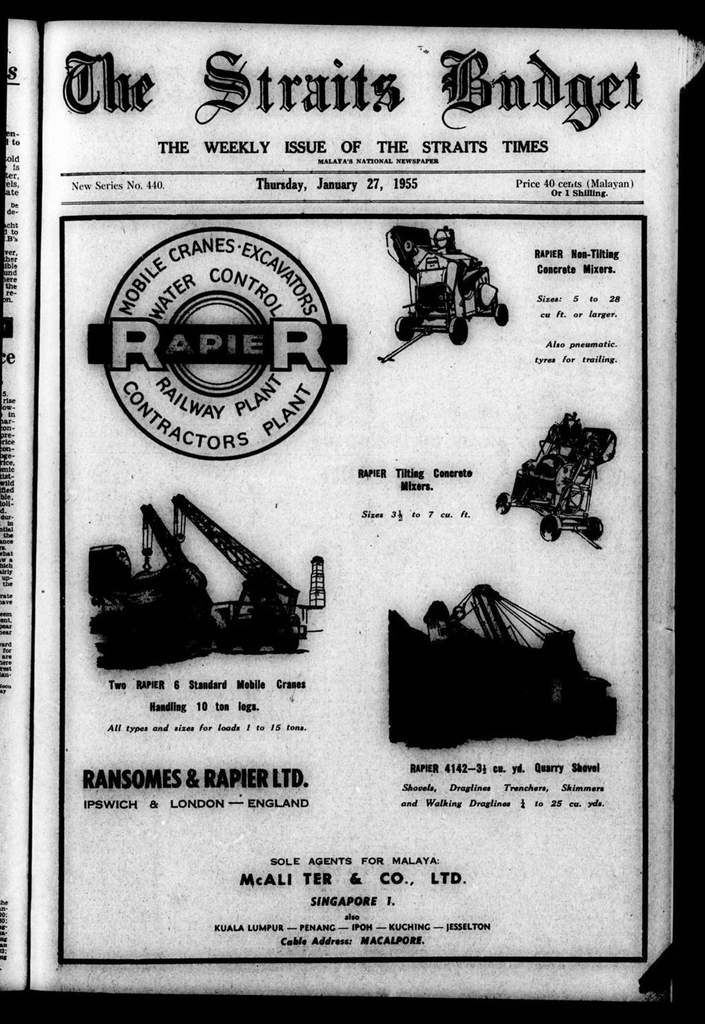 Miniature of Straits Budget 27 January 1955