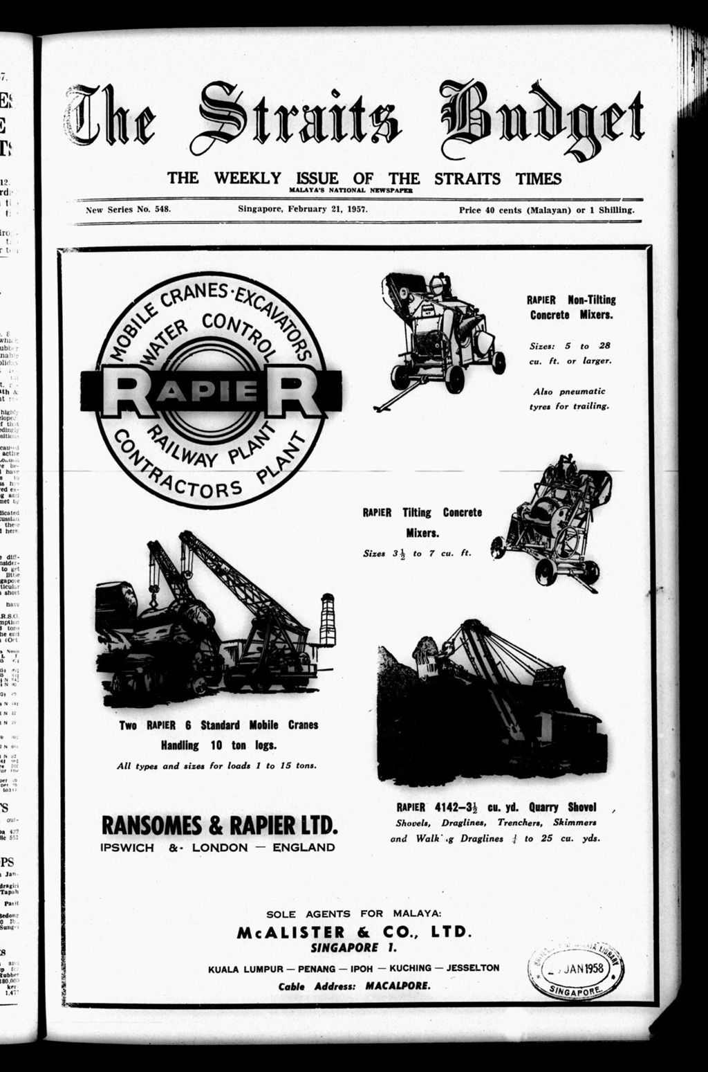 Miniature of Straits Budget 21 February 1957