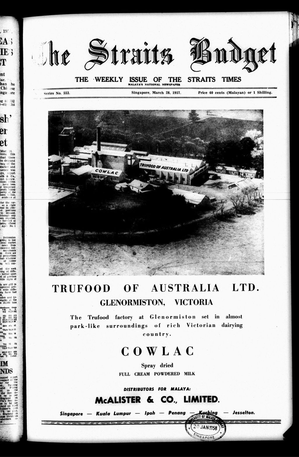 Miniature of Straits Budget 28 March 1957