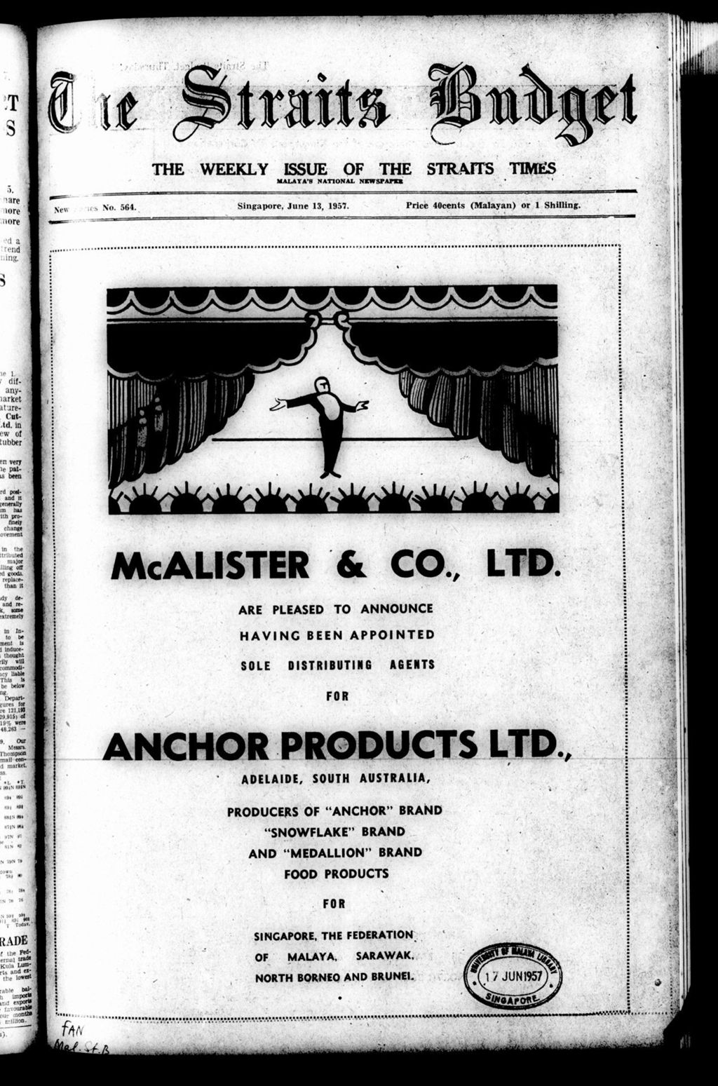 Miniature of Straits Budget 13 June 1957