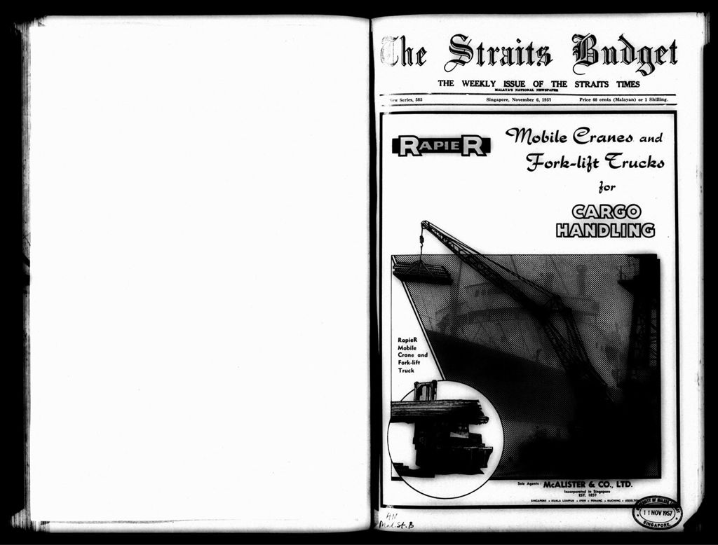 Miniature of Straits Budget 06 November 1957