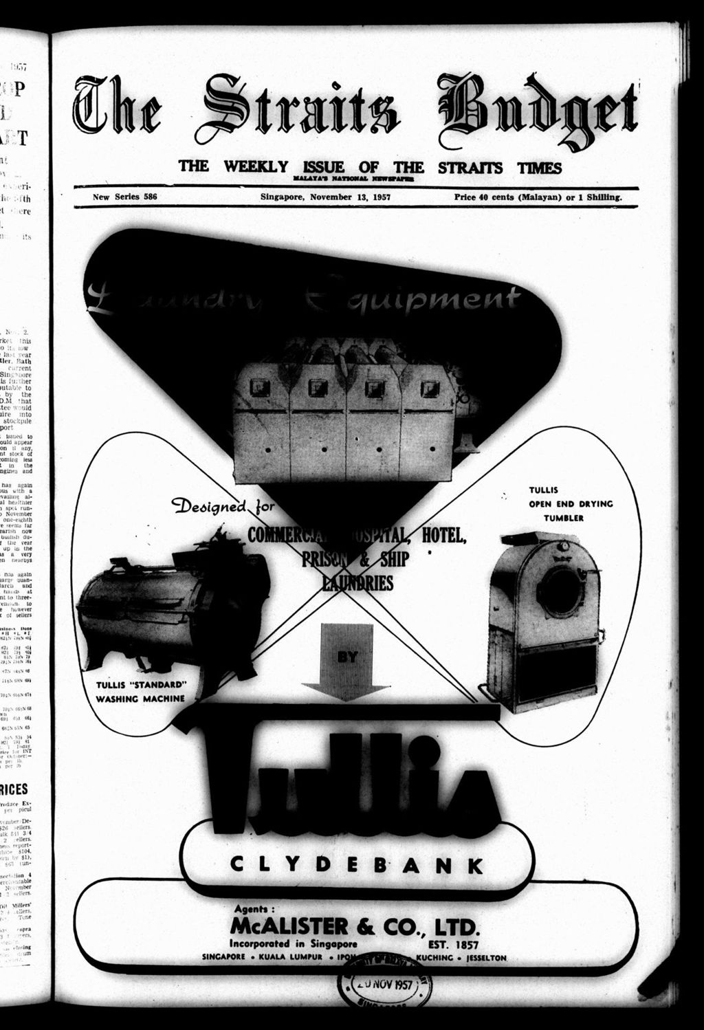 Miniature of Straits Budget 13 November 1957