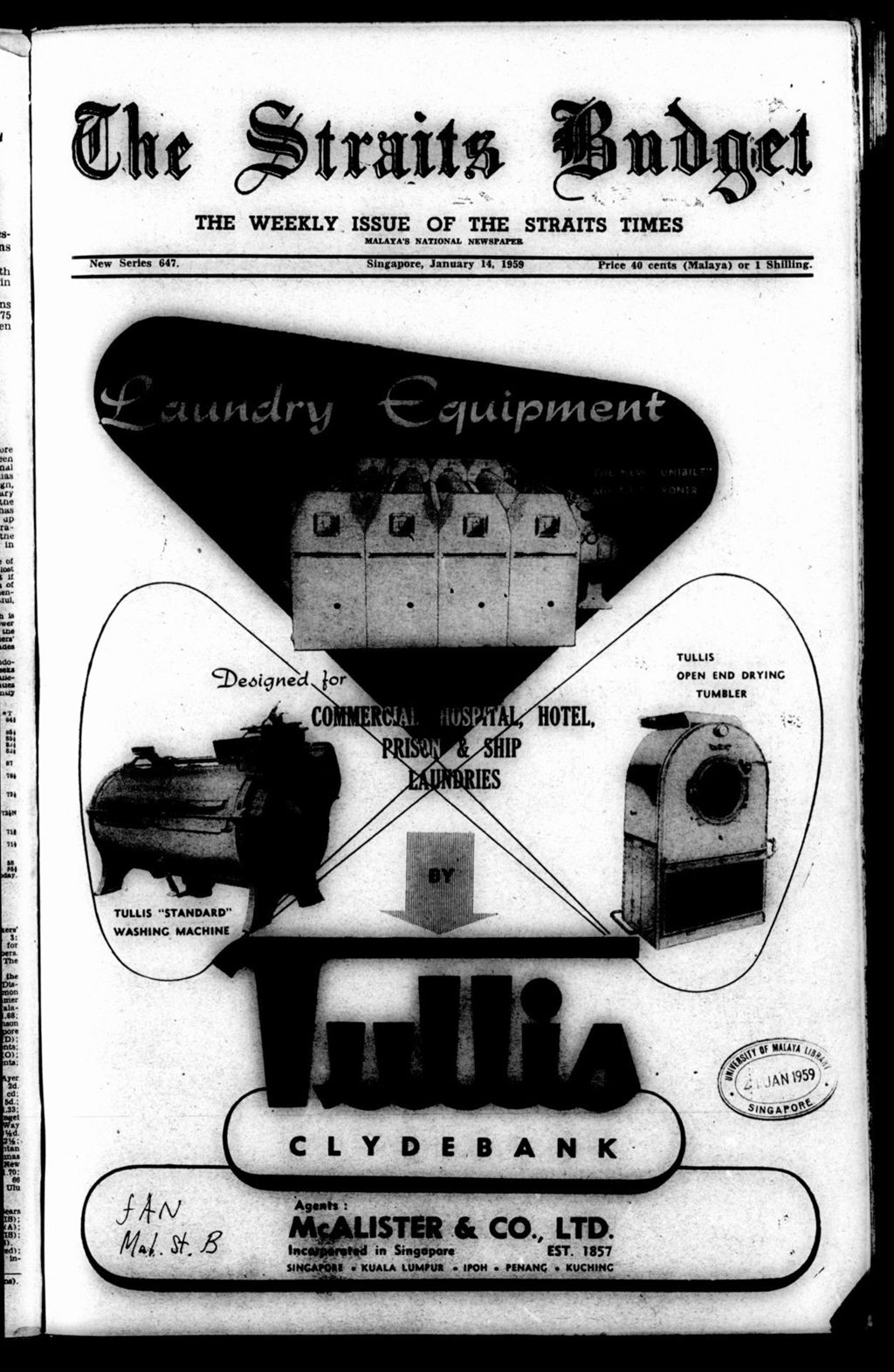 Miniature of Straits Budget 14 January 1959