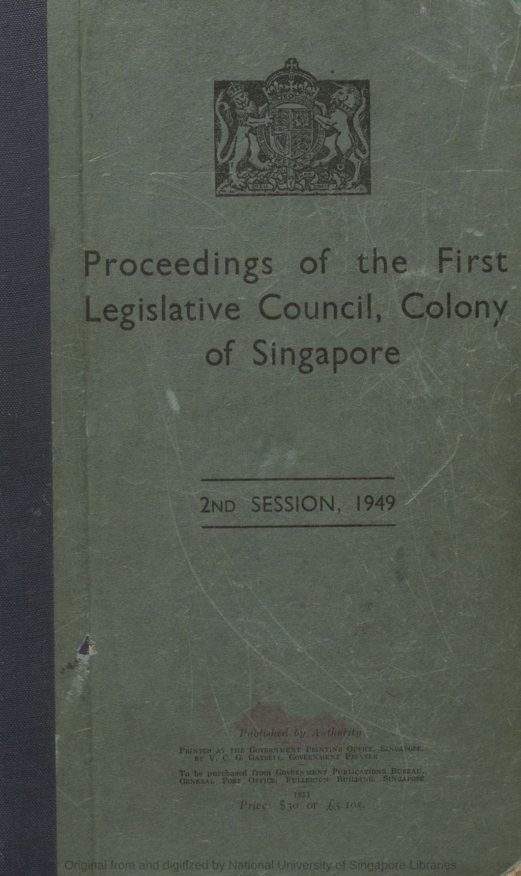 Miniature of Proceedings of the First Legislative Council, Colony of Singapore, 2nd session, 1949