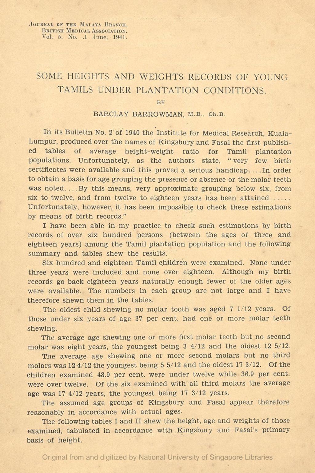 Miniature of Some heights and weights records of young Tamils under plantation conditions