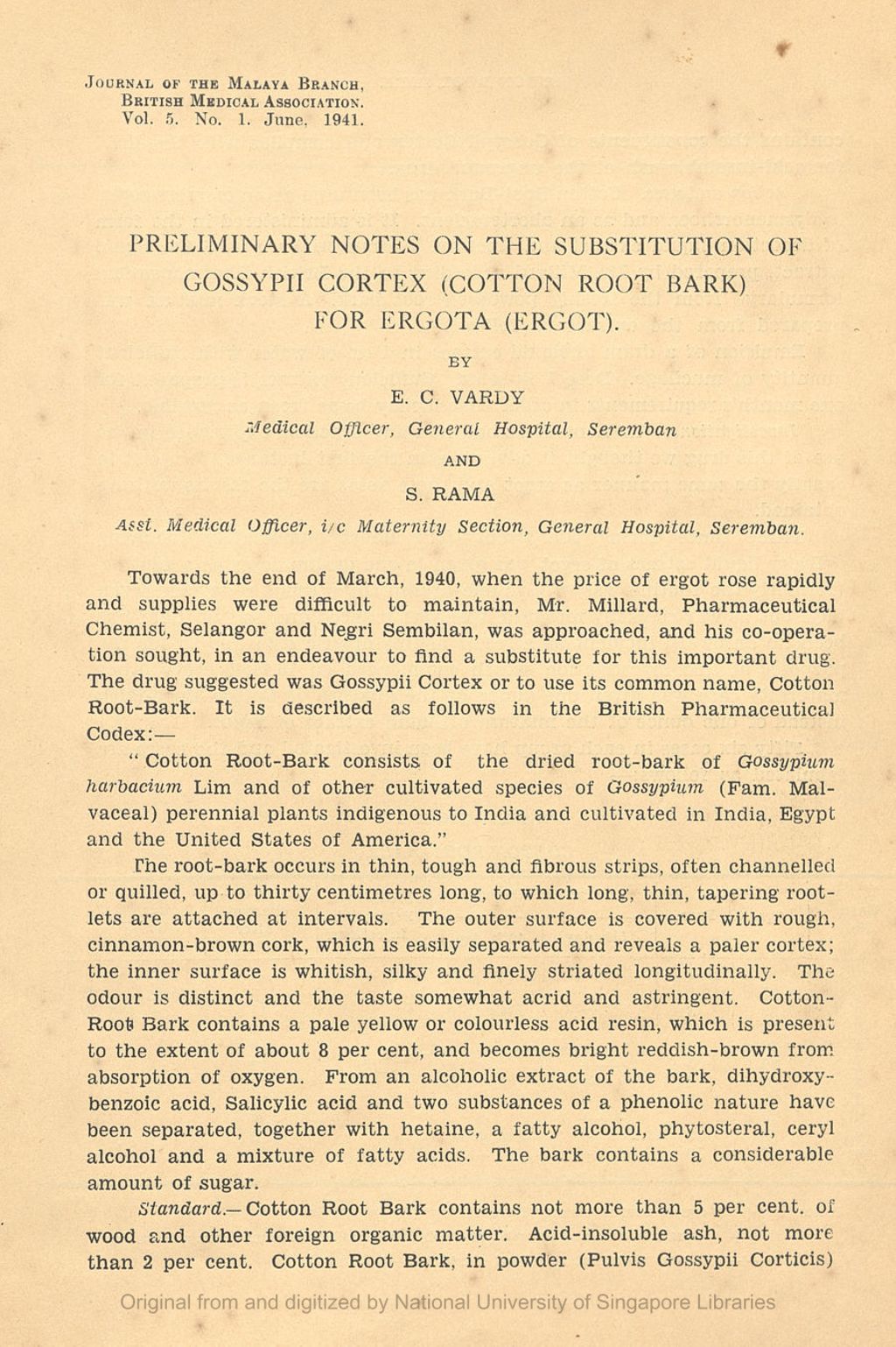 Miniature of Preliminary notes on the substitution of gossypii cortex (cotton root bark) for ergota (ergot)