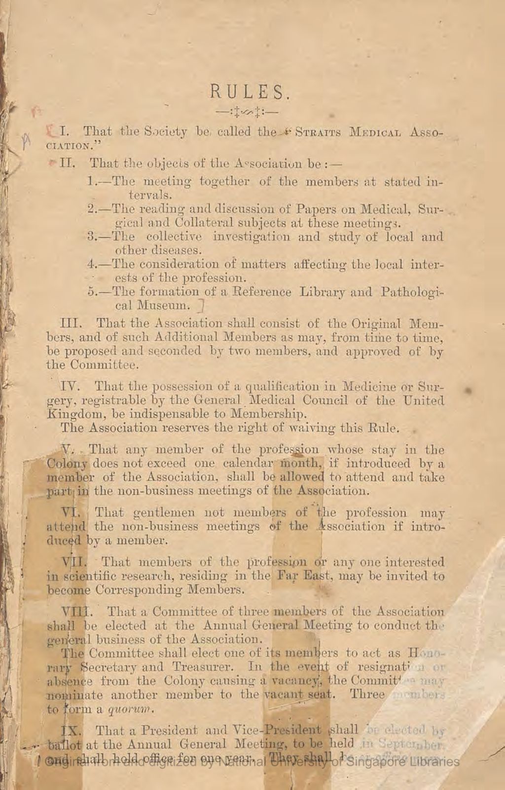 Miniature of Journal of the Straits Medical Association. Number 1. Rules of Association