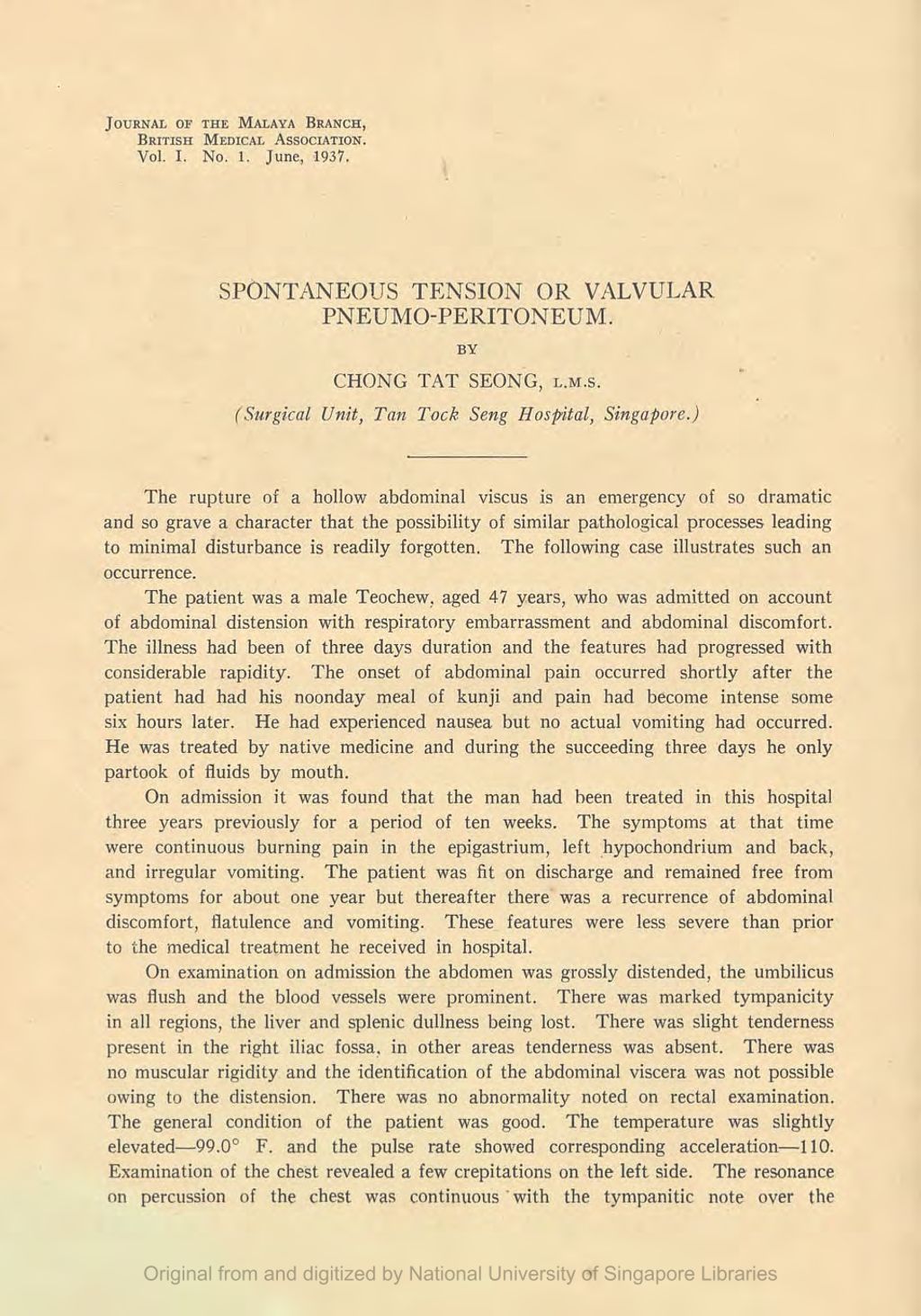 Miniature of Spontaneous Tension or Valvular Pneumo-peritoneum