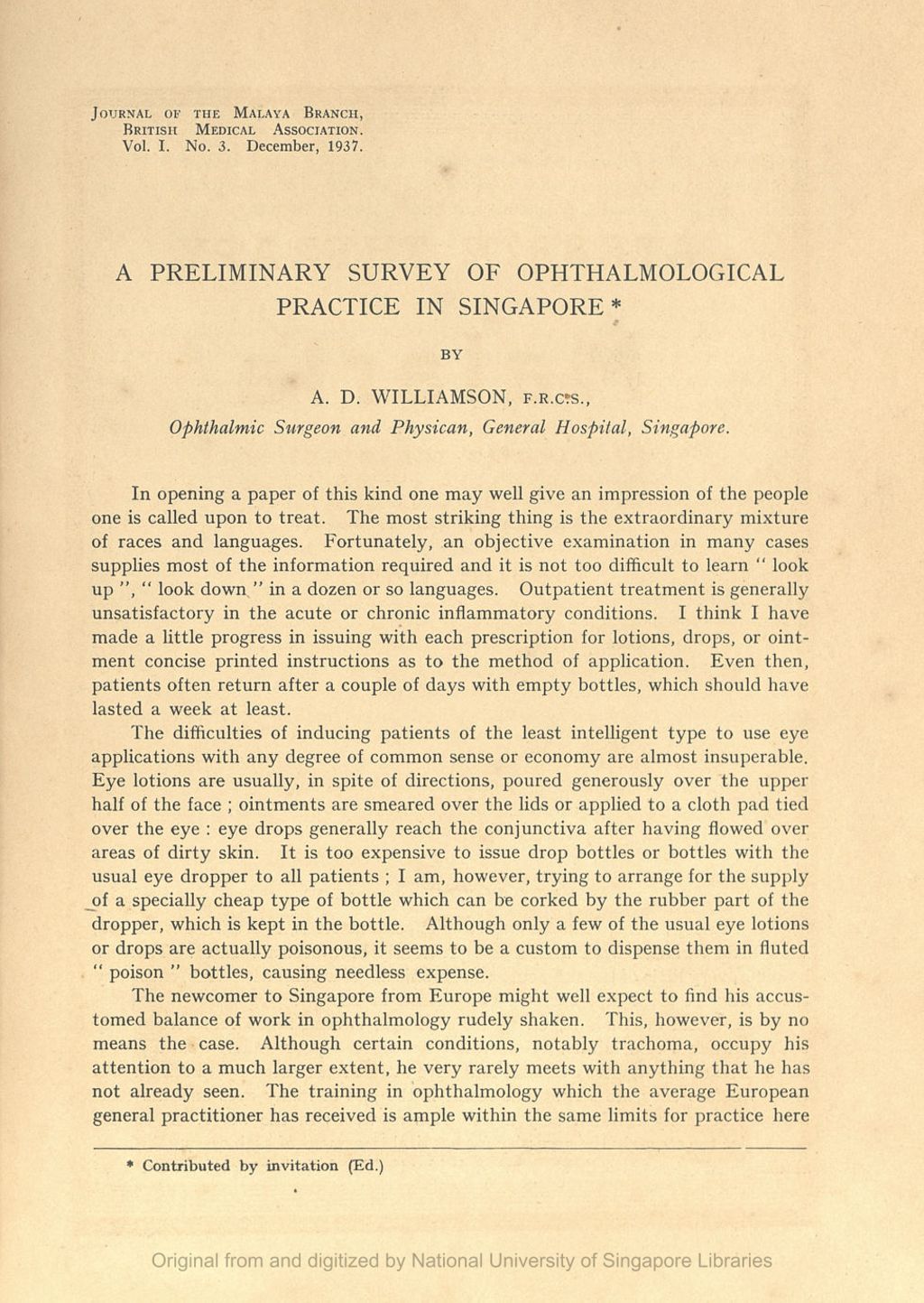 Miniature of A Preliminary Survey of Ophthalmological Practice in Singapore