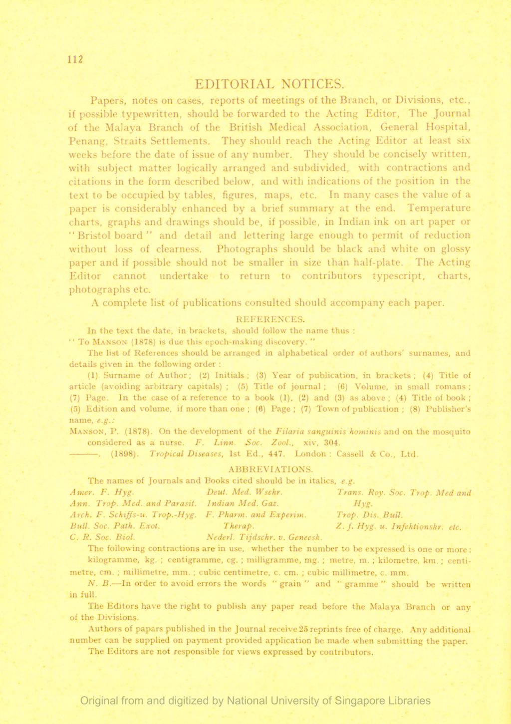 Miniature of Journal of the Malaya Branch of the British Medical Association. Volume 2, Number 2. Editorial Notes