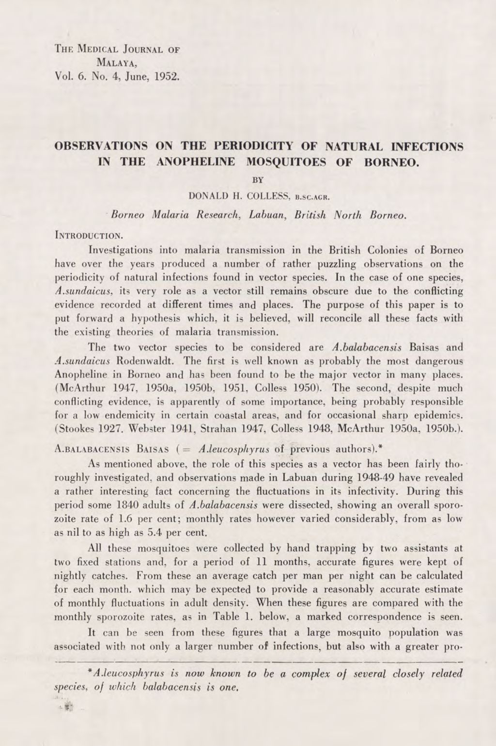 Miniature of Observations On The Periodicity Of Natural Infections In The Anopheline Mosquitoes Of Borneo