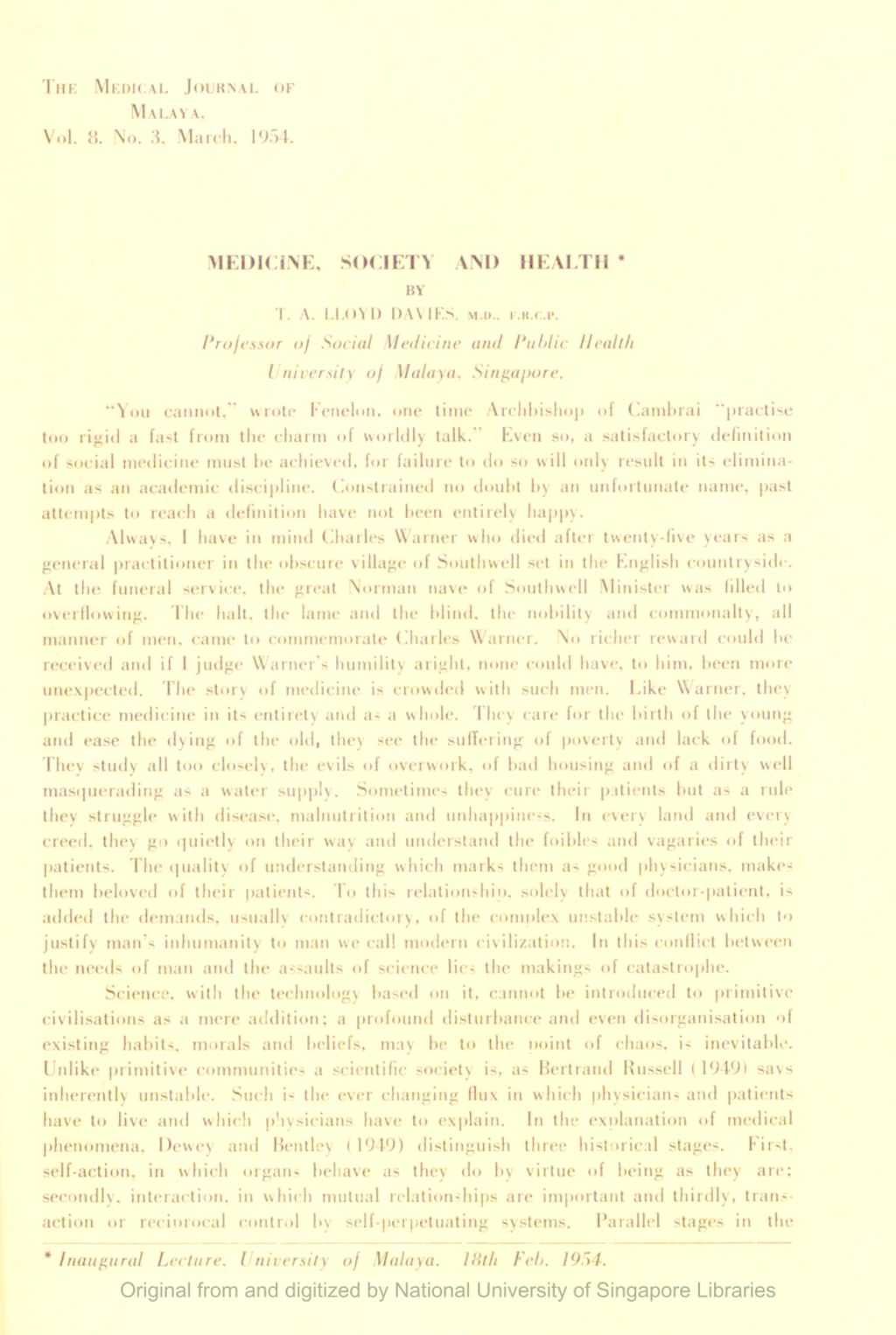 Miniature of Medical Journal of Malaya. Volume 8, Number 3