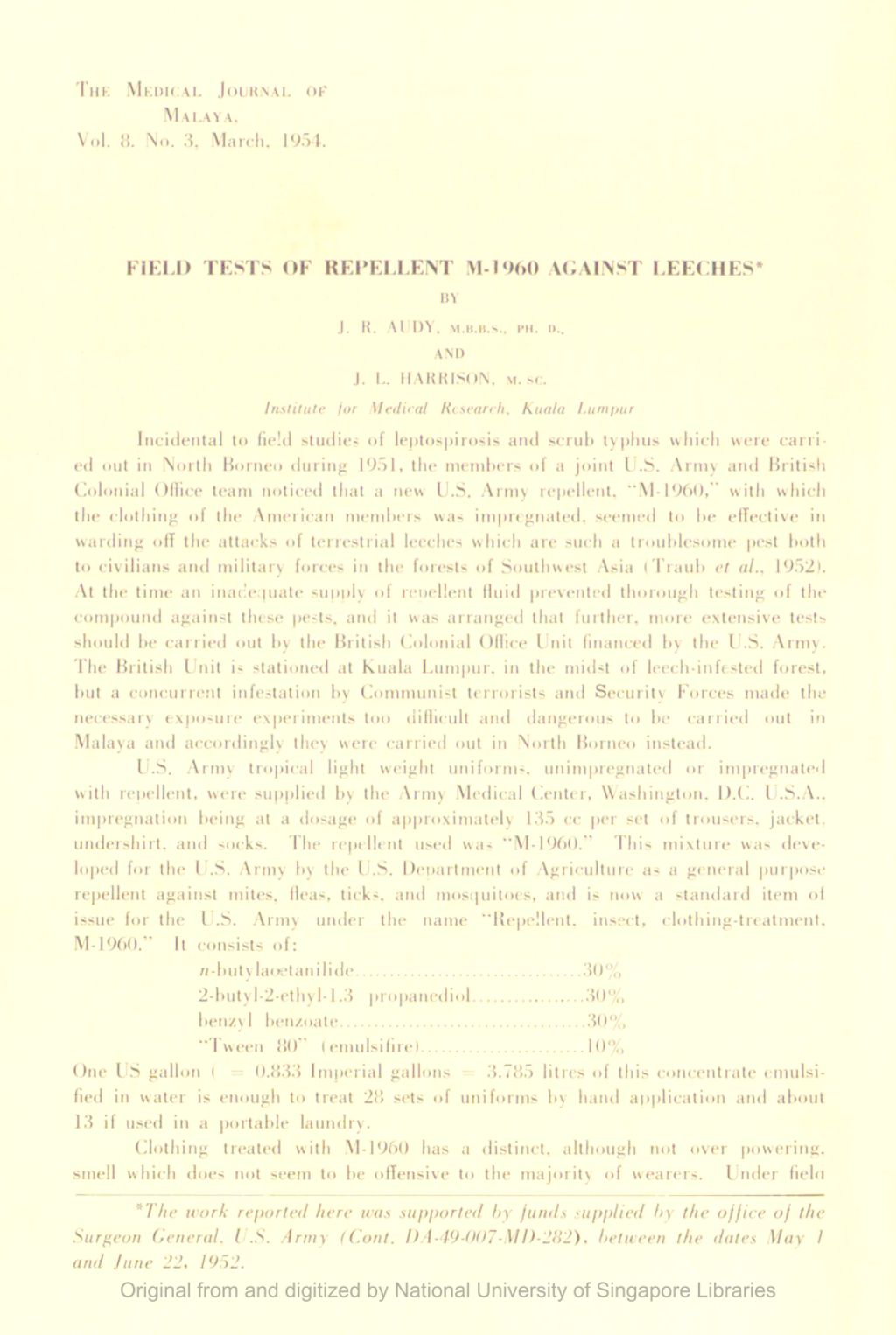 Miniature of Field Tests Of Repellent M-1960 Against Leeches